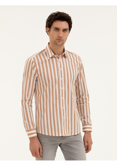 Cacharel Kahverengi Slim Fit Çizgili Gömlek