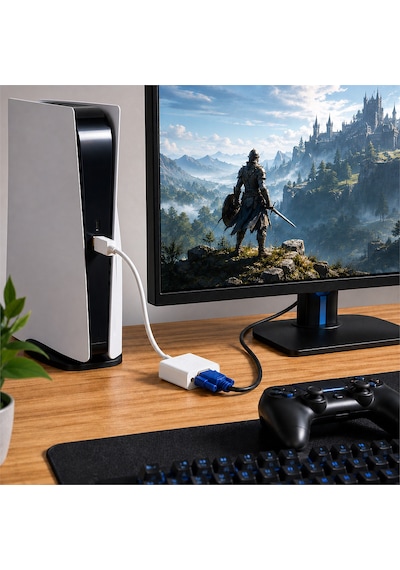 Hdmi To Vga Kablo Çevirici Dönüştürücü Adaptör Görüntü Aktarıcı - Beyaz