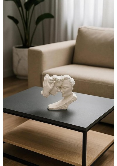 Minimalist Aşıklar Heykeli Beyaz Modern Dekoratif Çift Biblosu, Taş Tozu El Yapımı Standart