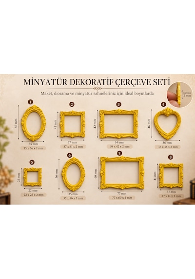 8'li Minyatür Dekoratif Çerçeve Seti Mini Müze Ve Diorama Çerçeveleri