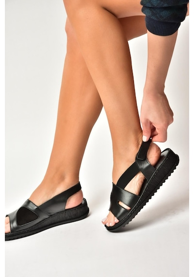 Fox Shoes Y555554003 Siyah Hakiki Deri Günlük Kadın Sandalet