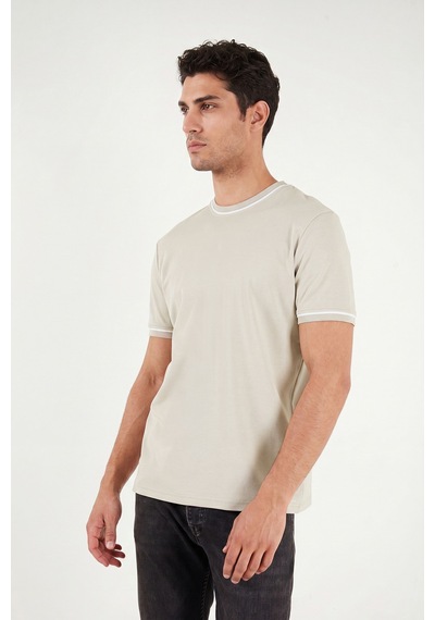 Buratti Pamuklu Bisiklet Yaka Kontrast Şeritli T Shirt Erkek T Shirt 5904034 Taş