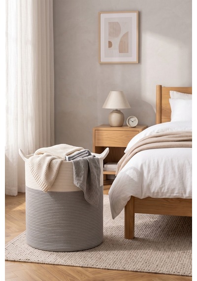 Villadia Home Textile Hasır Sepet Çok Amaçlı Çamaşır Oyuncak Battaniye Kıyafet Depolama Sepeti Dekoratif Organizer 123sepet
