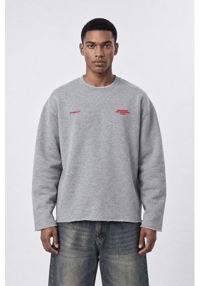 Respire Erkek Cake Baskılı Pis Dikiş Detaylı Oversize Sweatshirt Gri Melanj