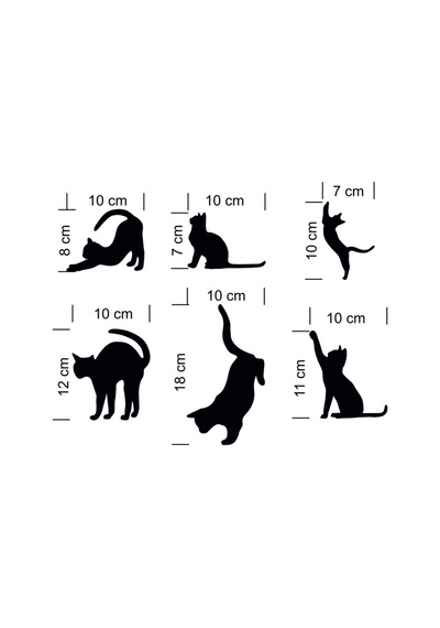 6'lı Priz Kedi Sticker Set Siyah Etiket Duvar Sticker