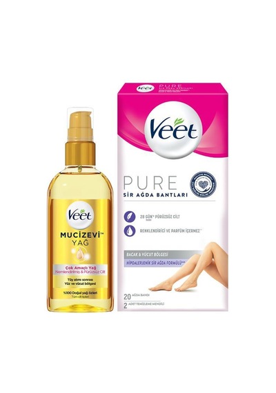 Veet Mucizevi Yağ Nemlendirici 100 ML + Pure Hipoalerjenik Bacak & Vücut Ağda Bandı 20'li