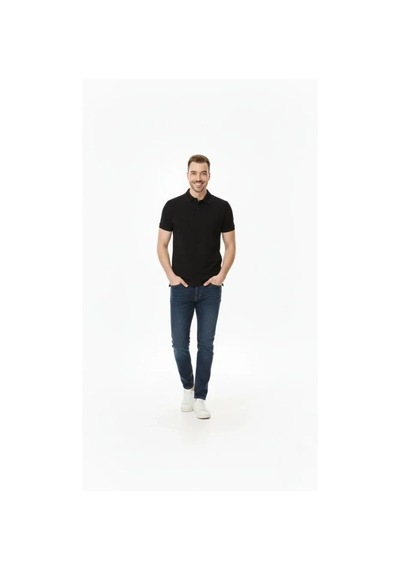 Vexor Erkek Pike Kumaş Düğmeli Yaka Regular Fit Günlük Kısa Kol Tişört T-shirt - Siyah