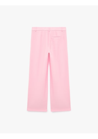 Koton Koton X Sibil Çetinkaya - Viskon Kumaş Cepli Pile Detaylı Geniş Paça Palazzo Pantolon Pembe 6sak40366pw Gül