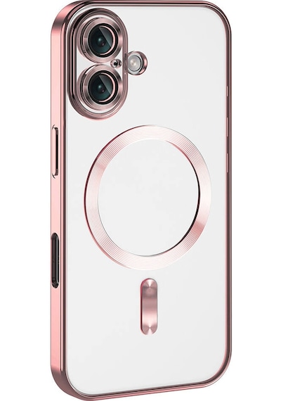Apple Uyumlu iPhone 17 İçin Magsafe İle Kılıf Kamera Lensli Korumalı Şeffaf Silikon Kapak Rose Gold