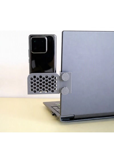 3d Baskı Monitor Telefon Tutucu - Petek Desenli Laptop Kenar Telefon Tutucu-gri Çok Renkli