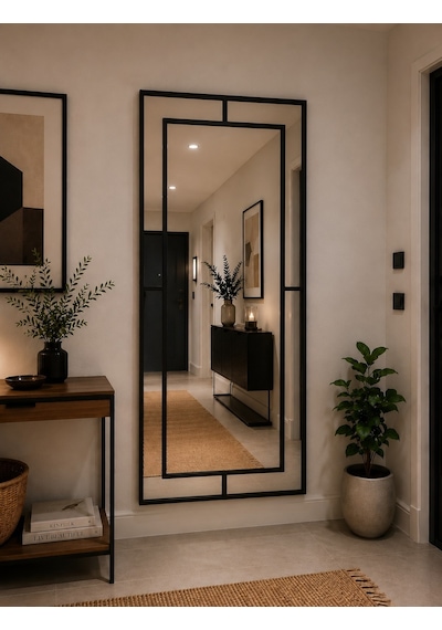 Effe Siyah Metal Çerçeveli 180x80 Cm Dekoratif Ayna