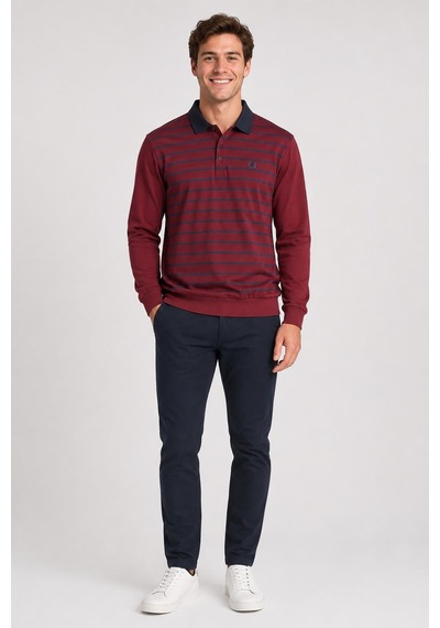 Alexandergardi Çizgili Polo Yaka Sweatshirt Bordo