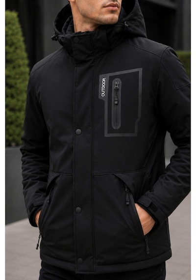 Suit Aydın Erkek Mont İçi Kürklü Kalın Su Geçirmez Mont Outdoor Mont Siyah