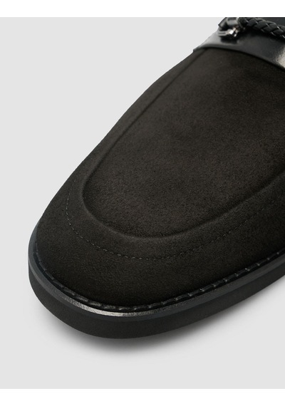 Cabani %100 Hakiki Deri Süet Siyah Toka Detaylı Erkek Loafer Siyah Süet