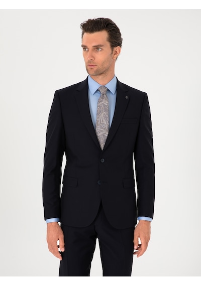 Cacharel Lacivert Slim Fit %100 Yün Mono Yaka Takım Elbise