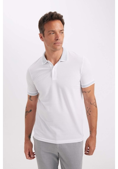 Defacto Slim Fit Dar Kesim Polo Yaka Kısa Kollu Pamuklu Tişört D0033AXNS Beyaz
