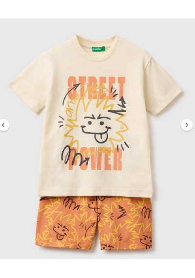 Benetton T-shirt Erkek Çocuk Bermuda Şort Takım Turuncu