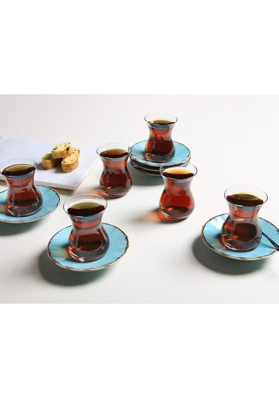 Porland Seasons Turkuaz 12 Parça 6 Kişilik Çay Takımı Turkuaz
