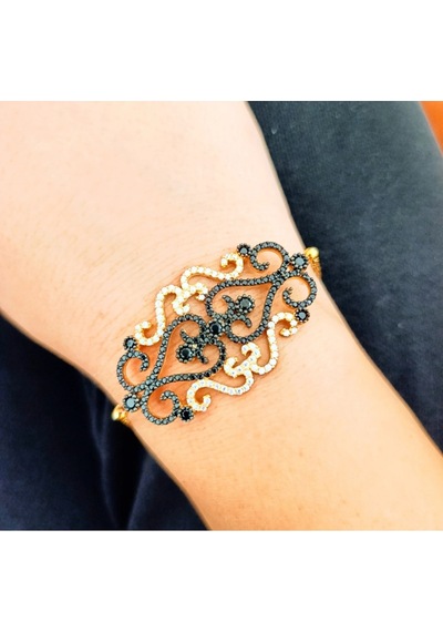 Oriental Kuyumculuk Jewellery Büyük Gold Altin Siyah Ve Beyaz Tasli Gumus Bileklik Bilezik Altın