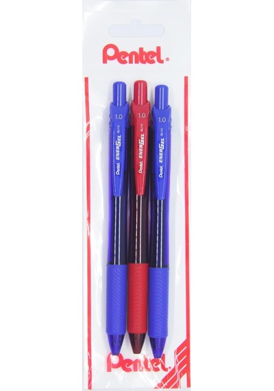 Energel 1.0 Mm Likit Roller Kalem 2xmavi/1xkırmızı 3'lü Set -
