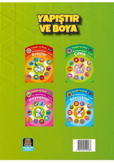 Yapıştır Ve Boya Renkli Çıkartmalı İlk Yapıştırmalarım 4 Kit...