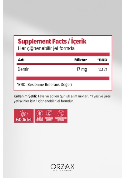 Ocean Gummies Iron Extra Demir İçeren Takviye Edici Gıda 60 Adet Çiğnenebilir Jel Form