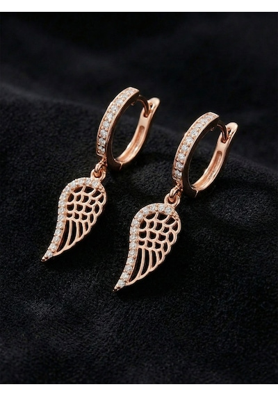 925 Ayar Zirkon Taşlı Rose Kanat Model Halka Gümüş Küpe Rze10060 Gümüş