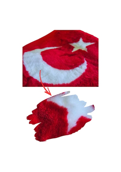 Türk Bayraklı & Ayyıldız Desenli Uzun Tüylü Yumuşak Torpido - Pandizot Koruyucu Pelüş Örtü Halı