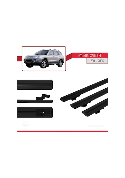 Hyundai Santa Fe Sm 2001-2006 Arası İle Uyumlu Basic Model Ara Atkı Tavan Barı Siyah 3 Adet