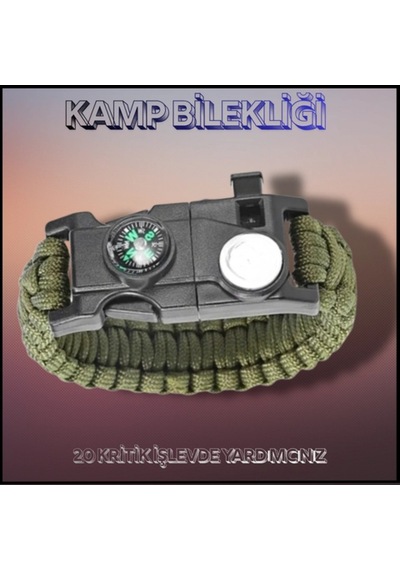 Haki Hayatta Kalma Kamp Bilekliği Pusula,fenerli Yüksek Desibel Düdüklü-70769057 Çok Renkli