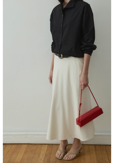 Suud Collection Ekru Leda Beli Lastikli Midi Etek