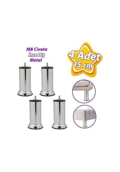 4 Adet Metal Destek Ayağı 15 Cm Krom Mobilya Kanepe Baza Koltuk Ünite Ayakları Metrik 8 Civatalı İnce Diş 4 Adet Metal Destek Ayağı 15 Cm Krom Mobilya Kanepe Baza Koltuk Ünite Ayakları Metrik 8 Civatalı İnce Diş