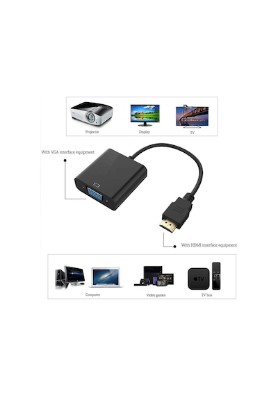Hdmi To Vga Kablo Çevirici Siyah