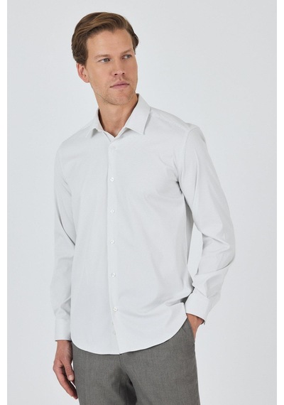 İmza Beyaz Sert Yaka Cepsiz Gabardin Uzun Kol Slim Fit Esnek Gömlek 1004250231 Optik Beyaz
