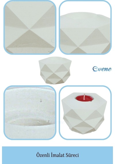 Mumluk Şamdan 3 Adet Tealight Ve İnce Mum Uyumlu Prizma Model - Beyaz