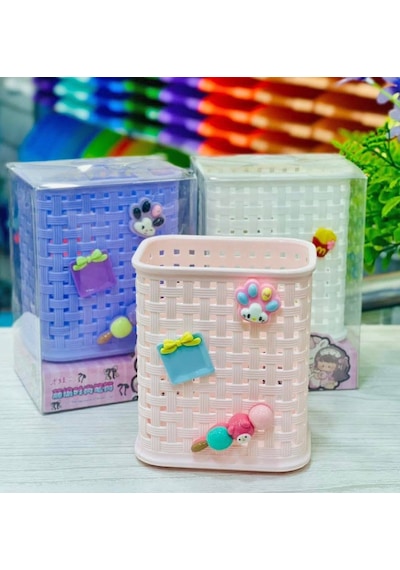 Fileli Masaüstü Kalemlik Plastik Kawaii Sevimli Kalemlik - Mor Mor