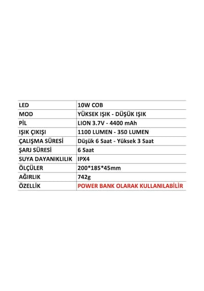 Mercure MC 6869 Ledli Şarjlı Projektör Lamba