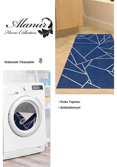 Dekoreko Kaymaz Taban Djt Banyo Halısı Trend Modern 717 lacivert