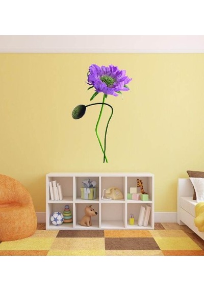 Duvar Süsü Sticker 2 Adet Mor Çiçekli Şeffaf Filmli Pvc 70x50x0