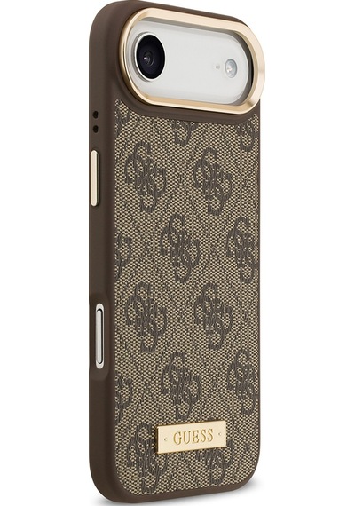 Apple Uyumlu iPhone 17 Air Kılıf Guess Lisanslı M-safeli 4g Desen Pu Metal Plaka Klasik Logolu Kahverengi Kahverengi