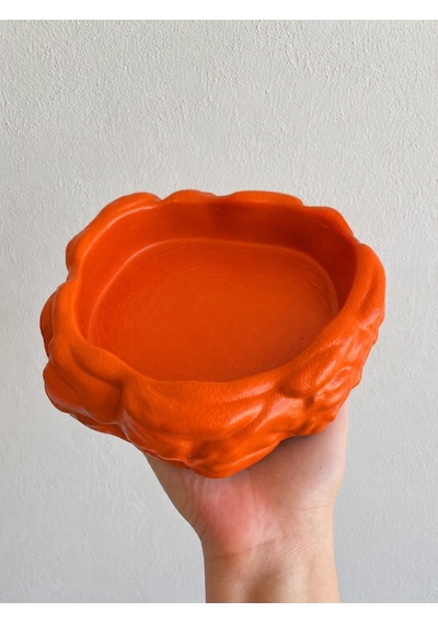 Eko Form Model Beton Kedi Köpek Mama Ve Su Kabı 16cm 16cm 5.5cm - Turuncu