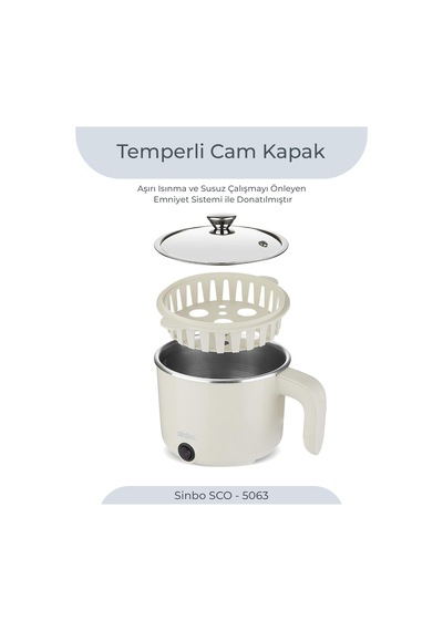 Ayrex Sinbo Sco-5063 Çok Fonksiyonlu Buharlı Pişirici 800 Ml Kapasite, Paslanmaz Gizli Rezistans, Temperli Cam Ka