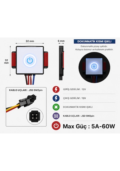 Ayna Arkası Dokunmatik Işık Anahtarı 12v 5a Dimmer Özellikli 12V Elektrik Anahtarlar