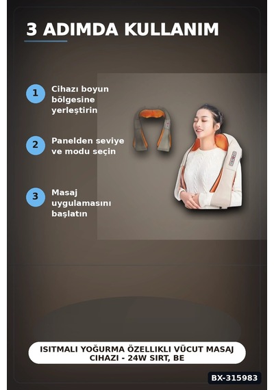 Isıtmalı Yoğurma Özellikli Vücut Cihazı - 24w Sırt, Bel, Bacak İçin Bx-315983