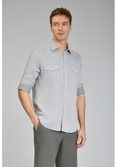 Bisse Sp Yaka Regular Fit Uk Gömlek Çift Cep Gri Gmktn3sp224007 D55 Gri