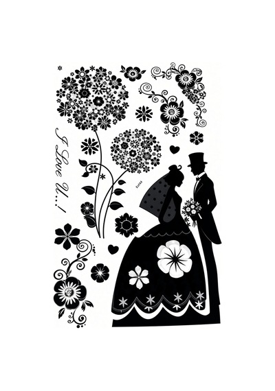 3d Simli Gelin Damat Duvar Stickerı 32x50 Cm Siyah Beyaz Çiçekli Düğün Nişan Duvar Dekorasyonu Renkli