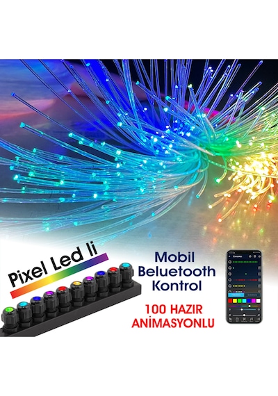 Fiber Optik Şelale, Işık Perdesi, Yağmur Dekor, 500 Adet 3mt 0.75mm Kablo + Animasyonlu Işık Kaynağı Çok Renkli