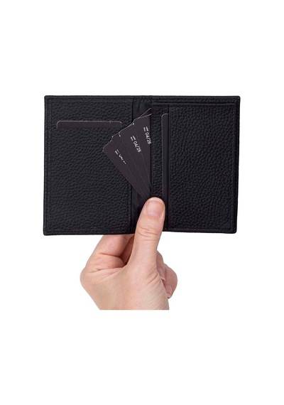 Bloominbag Bloomcard Verta Obsidian Black Hakiki Deri Dikey Kartlık Siyah