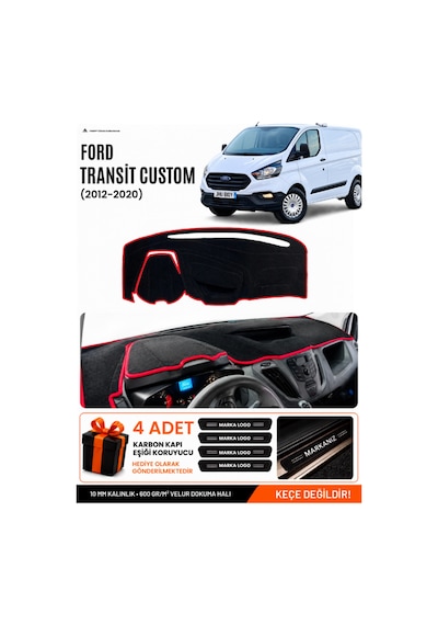 Ford Transit Custom 2012-2020 Uyumlu Torpido Örtüsü, Torpido Kılıfı - Siyah-kırmızı - Fo033
