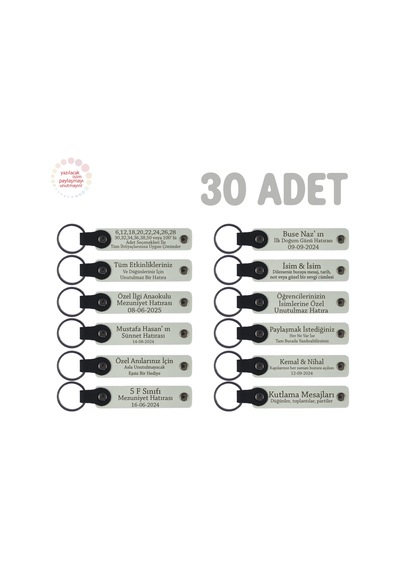 Plates Stüdyosuna Özel Tasarım İsimli Anı Anahtarlık 30 Lu Set, Müşterilere Kurumsal Hediye, Beyaz